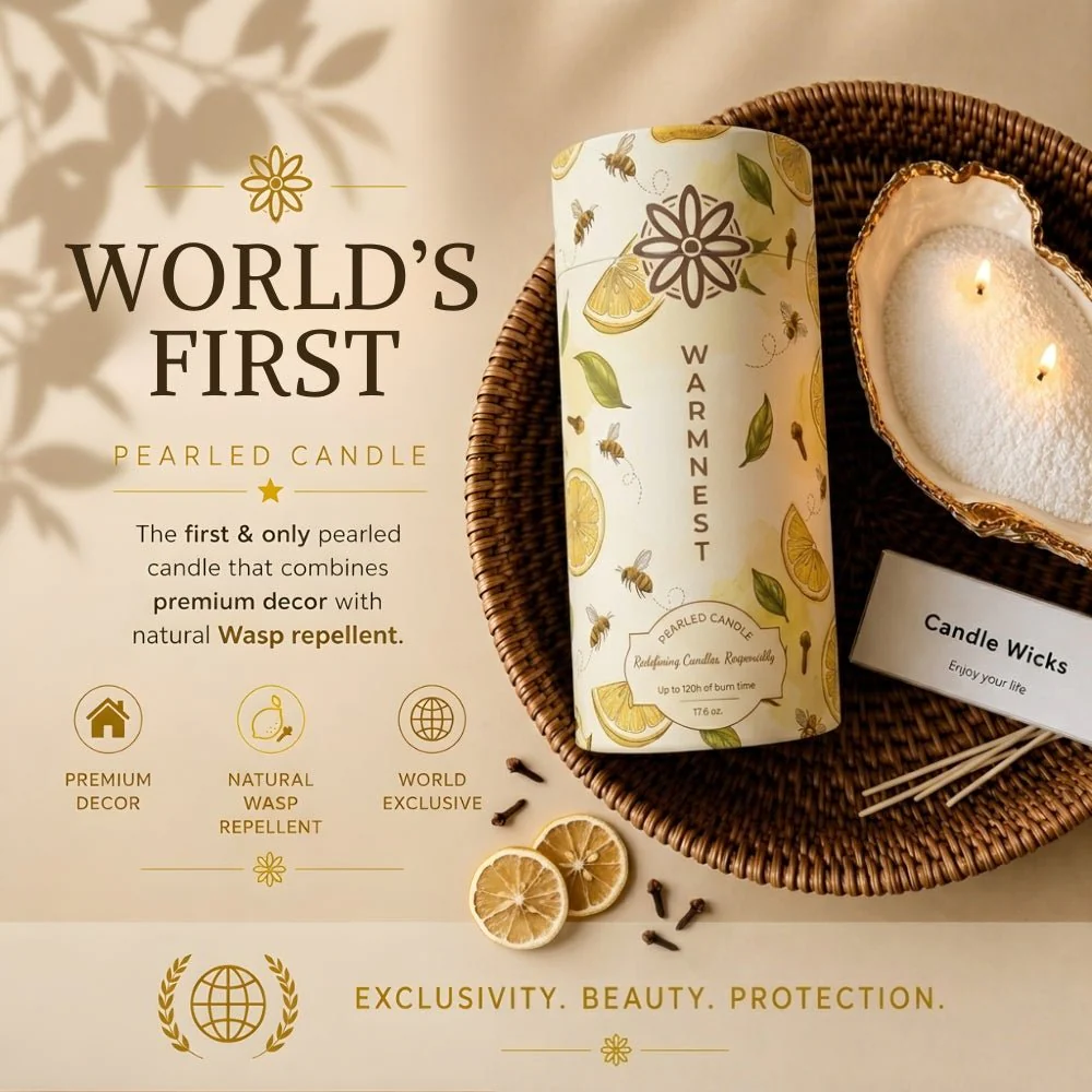 Warmnest® Lemon & Clove Pearled Candle — Natural Wasp Repellent - Image 12