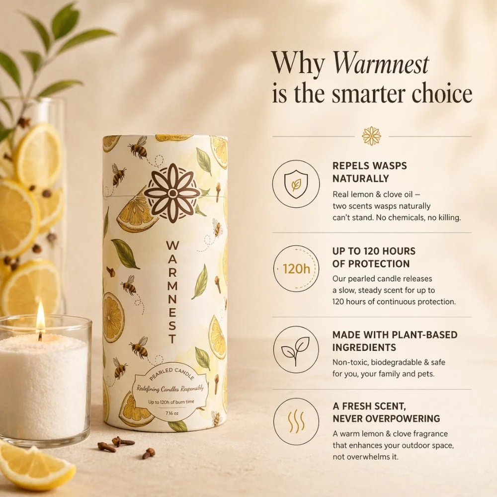 Warmnest® Lemon & Clove Pearled Candle — Natural Wasp Repellent - Image 3